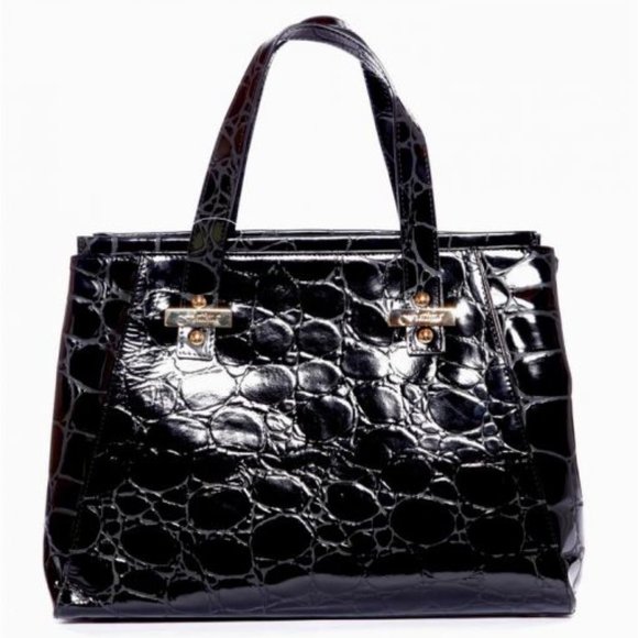 Tima Black Crocodile Italian Leather HandBag - Picture 3 of 7